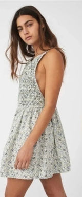 Free People Petunia Mini Dress Small Blue Floral Smocked Boho Cottagecore‎ Photo 0