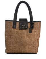 Vintage Coach 6185 Straw Basket Tote Bag Black Leather Turnlock Y2K Photo 0