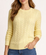 L.L.Bean‎ Cable Knit Crewneck Sweater Yellow Cotton Size Small Preppy Cottage Photo 0