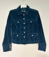 AMI Women Teal Blue Corduroy Trucker‎ Jacket Small Button Front Utility Coat S Photo 0