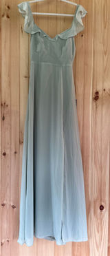 NWT Lulus Sweetest Entrance Sage Green Ruffled Tie-Back Maxi Dress Wedding Sz S Photo 0