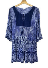 Patrons Of Peace Boho Floral Cold Shoulder Flare Sleeve Mini Dress‎ XS Crochet Photo 0