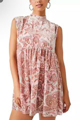 Free People Women's All The Time Velvet Paisley Mini Dress In Petal Pink Combo Photo 0