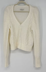Abercrombie & Fitch Cable Knit Cardigan Sweater Cream V Neck Size‎ L Photo 0