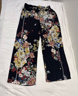 Elie Tahari Black Floral Wide Leg Pants Drawstring Adjustable Waist Size Small Photo 0