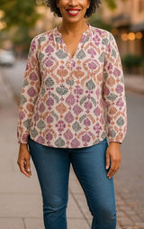 Roller Rabbit Womens Blouse Sz XS Orange Purple Green Boho‎ Hippie Shirt Photo 0