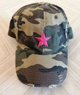 Women’s Camouflage Distressed Baseball Hat Pink Embroidered Star Adjustable Cap Photo 0