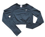 Gymshark Crop Top‎ Women Large Black Vital Seamless 2.0 Long Sleeve Athleisure Photo 0
