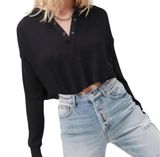 Urban Outfitters Black Crop Top Henley Lightweight Airy Relaxed Fit S Photo 0