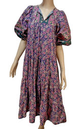 Anthropologie Self Contrast Kyra Peasant‎ Dress Size S Floral Tiered Maxi Puff Photo 0