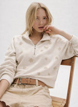 Elevated Faith Floral Half Zip Sweatshirt L Cream Cropped Cozy Photo 0