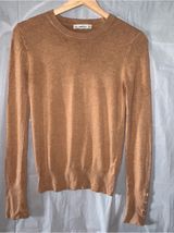 Zara Knit Sweater Womens Sz Med Brown Stretch‎ Gold Buttons Crewneck Basic Photo 0