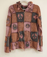 Kathmandu Imports Size Large Patchwork Hoodie Brown Peace Sign Boho Indie Cotton Photo 0