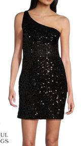 GB Juniors Black One-Shoulder Black Sequin Dress - Juniors Size 7 Formal NWT Photo 0