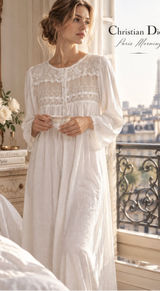 Vintage 1960s Christian Dior White Lace Nightgown Maxi Gown Small Photo 0