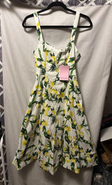 NWT Avec Les Filles Lemon Print Pockets Cotton-Blend Sweetheart Midi Dress SZ 4 Photo 0