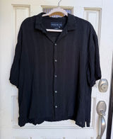 Abercrombie & Fitch Black Linen Blend Cropped Short Sleeve Button Up Size XL Photo 0