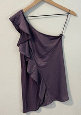 The Limited‎ Purple Satin Ruffle Front Knit Back One Shoulder Blouse Size S Photo 0