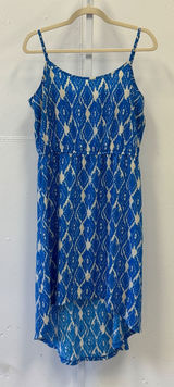 LOFT Ann Taylor Blue White Ikat Diamond High Low Midi Dress Size 10 333733 Photo 0