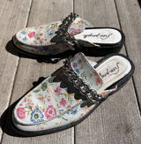 Free People Vida Mules‎ Ivory Floral Slip On Leather Flat Shoes Size EU 38.5 Photo 0