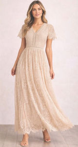 MEROKEETY Beige Nude Lace‎ Floral Maxi Dress Sz M Sheer Boho Romantic Fairy NWT Photo 0