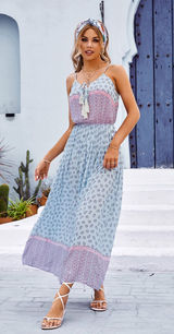 Floral Boho Blue Tie Sundress Photo 0