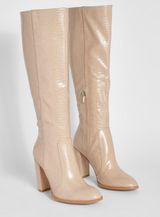 Round Toe Knee High Croc Boot Tan Size 8 Photo 0