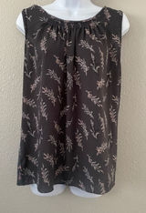 Loft Grey Floral Blouse Medium Feminine Dainty Flower Print Business Casual Photo 0