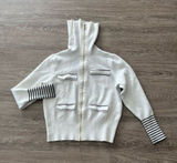 Marc New York Turtleneck Sweater Womens M Ivory White Full Zip Black Stripe Knit Photo 0