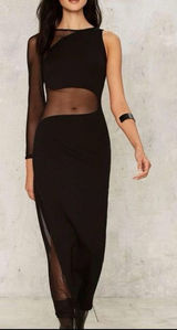 Nasty Gal Black On Your Side Mesh Fitted Maxi One Sleeve Dress Photo 0