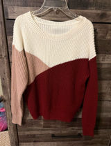 SHEIN Cream, Blush & Wine Colorblock Crew Sweater Photo 0