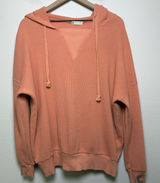 Free People FP Movement Women 100% Cotton‎ Hoodie Large Orange Waffle Knit Photo 0
