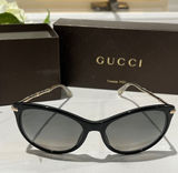 Gucci Women's Polarized Sunglasses Black Frame Gold Detail Designer‎ Eyewear Photo 0