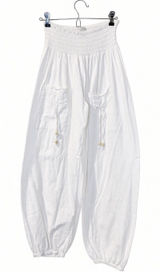 Blanco by Nature White Harem Balloon Pants L Smocked Boho Peru Photo 0