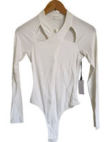 ASTR The Label White Ribbed Bodysuit With Cutout‎ Detail Small S NWT Photo 0