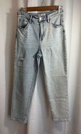 Risen High Rise Distresed Crop Straight‎ Denim Jeans Light Wash Size 7/28 0437 Photo 0