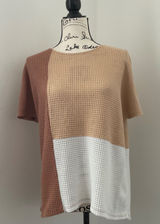 BKE Colorblock Waffle Knit T Shirt‎ Top Beige Brown White Size S Photo 0