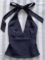 Navy polka dot halter top with the cutest open back + deep plunge neckline ✨🤍 Photo 0