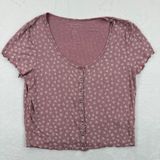 American Eagle‎ Soft Sexy Rib Floral Button Up Crop Top Women's L/G Pink Photo 0