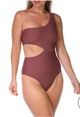 Cupshe cutout one shoulder textured one piece swimsuit mauve-brown Large Photo 0