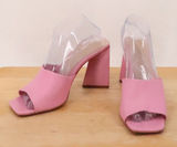 Schutz Pink Leather Mules Womens Size 9.5 Architectural Triangle Block Heel Photo 0