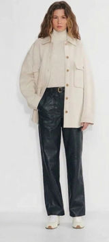 Aritzia Wilfred Lucy Wide straight leg Faux Leather Utility Pants Black Size 8 M Photo 0