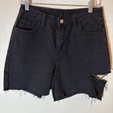 Princess Polly Black Denim Cut Off Distressed‎ High Waisted Shorts Size 6 Photo 0