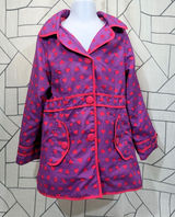 London Fog Trench Coat‎ 6X Purple Red Heart Print Hooded Fleece Lined Jacket Photo 0