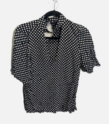 Zara Polka Dot Blouse Womens XS Black White Mock Neck Ruffle Short Sleeve Retro‎ Photo 0