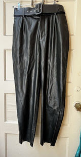 Zara Faux Leather Pants Sz M Black Belted Sophisticated Party Date Night Club Photo 0