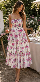 LoveShackFancy x Target Elise Floral Tiered Midi Dress Limited XS Pink White Photo 0