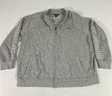 Lauren Ralph Lauren Jacket Womens 2X Gray Full Zip Knit Striped Sleeve Logo Photo 0