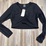 CALIA by Carrie Underwood Black Long-Sleeve Ruched Front Swim Coverup Crop Photo 0