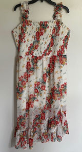 Maurices Floral Smocked Midi Dress Red‎ White Ruffle Strap Plus Size 1X Photo 0
